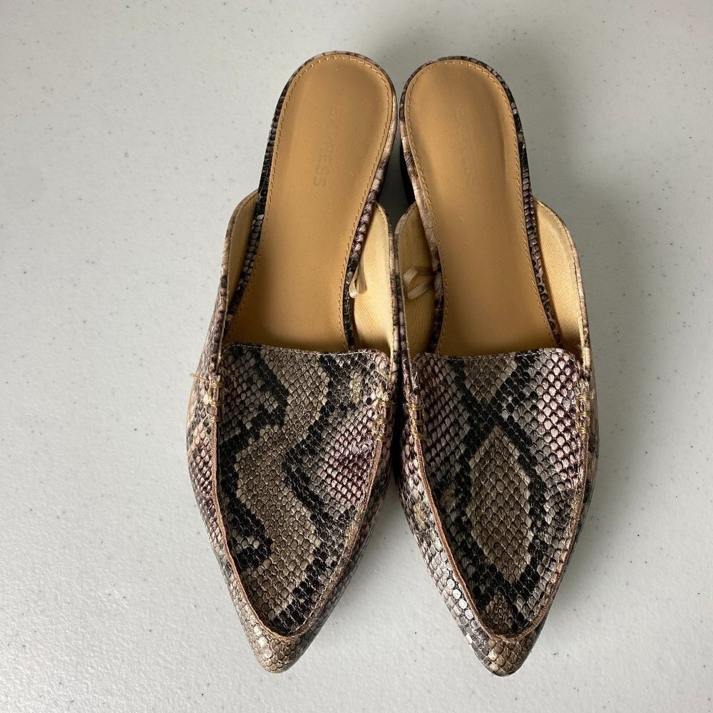 Women’s Snake-Print Pointed Toe Slip-On Mules - Brown